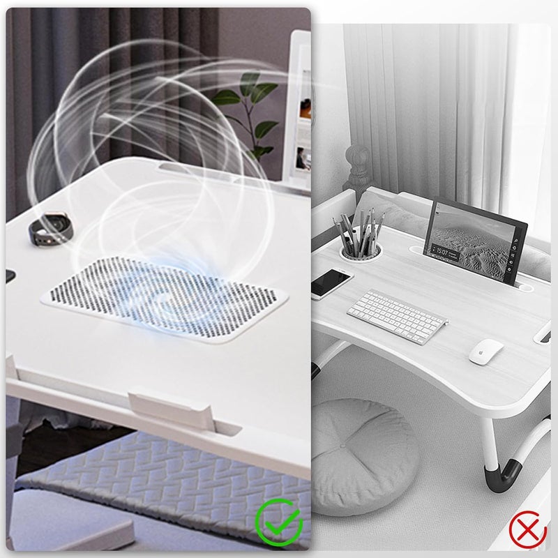 XTRA Laptop Lap Desk with Cooling Fan - Adjustable with Light, USB, Storage Drawer - Folding Bed Desk,22.04"*12.59",White - Image 4